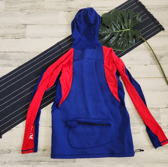 Hurley Coast Guard Hooded Surf Top Blue Red Size Small - Picture 4 of 10